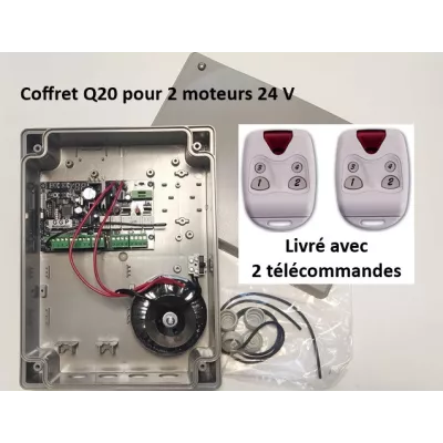 Coffret de portail universel GGPQ20A pour 2 moteurs 24V, livré avec 2 télécommandes, adaptation toutes marques