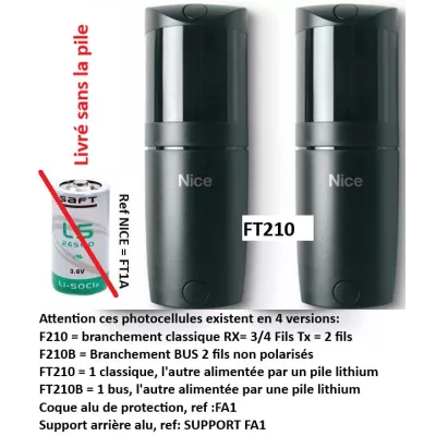 NICE FT210 jeux de photocellules orientables, RX 4 fils et TX embarquée sur pile