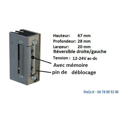 Gâche électrique GA 40 12/24Vac-dc EMISSION à mémoire et pine de déblocage