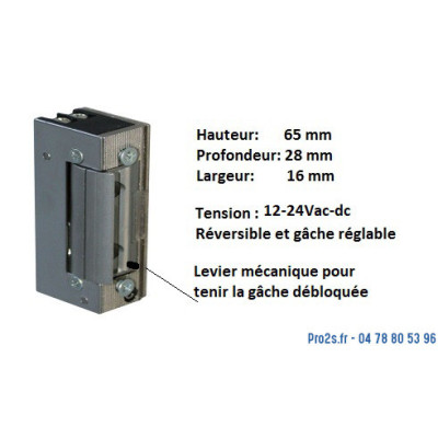 Gâche électrique GA 28 émission pin de déblocage
