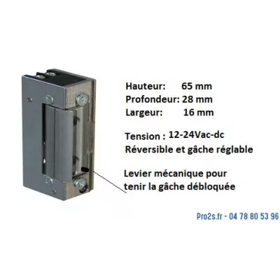 Gâche électrique GA 28 émission pin de déblocage