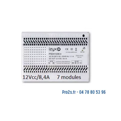 IZYX PSDX1208-4, alimentation à découpage stabilisé 230V/12Vcc 8,4 A rail Din 7 modules