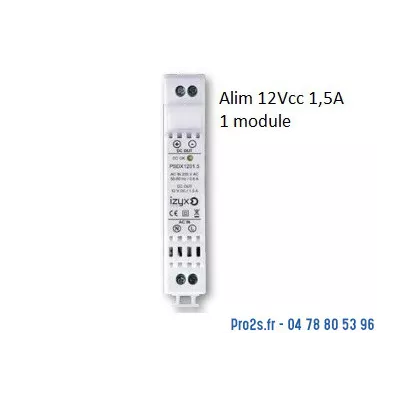 IZYX PSDX1201-5, alimentation filtrée, stabilisé 230V/12Vcc 1,5A sur rail DIN, 1 module