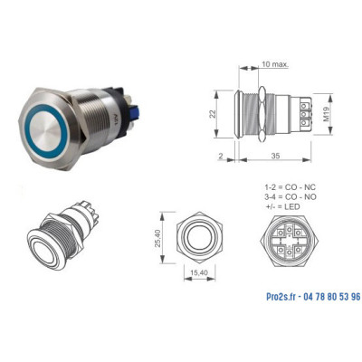 IZYX SS19B12 Bouton Poussoir lumineux bleu