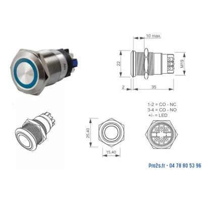 IZYX SS19B12 Bouton Poussoir lumineux bleu