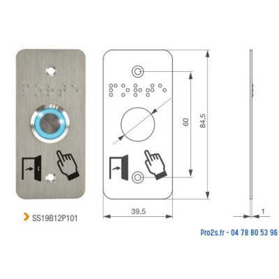IZIX SS19B12P101 Bouton poussoir 19 mm sur plaque étroite