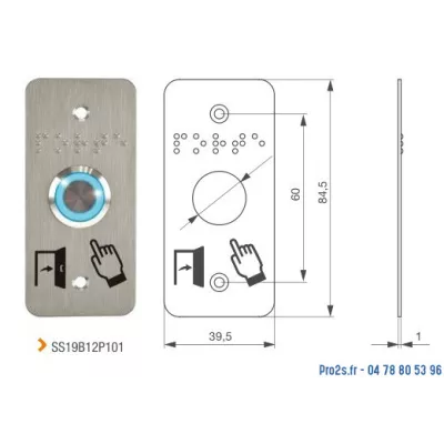 IZIX SS19B12P101 Bouton poussoir 19 mm sur plaque étroite