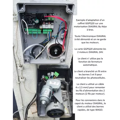 Coffret de portail universel GGPQ20A pour 2 moteurs 24V, livré avec 2 télécommandes, adaptation toutes marques