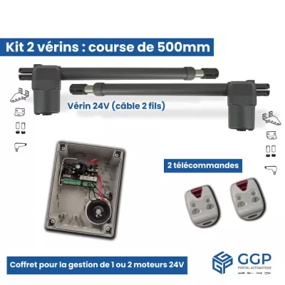 Kit motorisation de portail 2 vérins 24V 500 mm pour portail battant