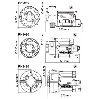 NICE RONDO GR170 moteur 230V pour rideau métallique 170 Kg  maxi, réversible