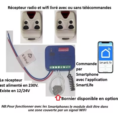 GGP-RADIO-WIFI 230V module récepteur 230V, 2 relais livré avec ou sans 2 télécommandes
