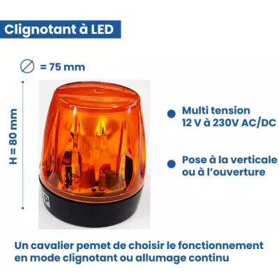 Clignotant universel LED GGP pour motorisation de portail 12 à 230V orange